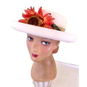 80s 90s Vintage Off White Hat with Sunflower, Size 22